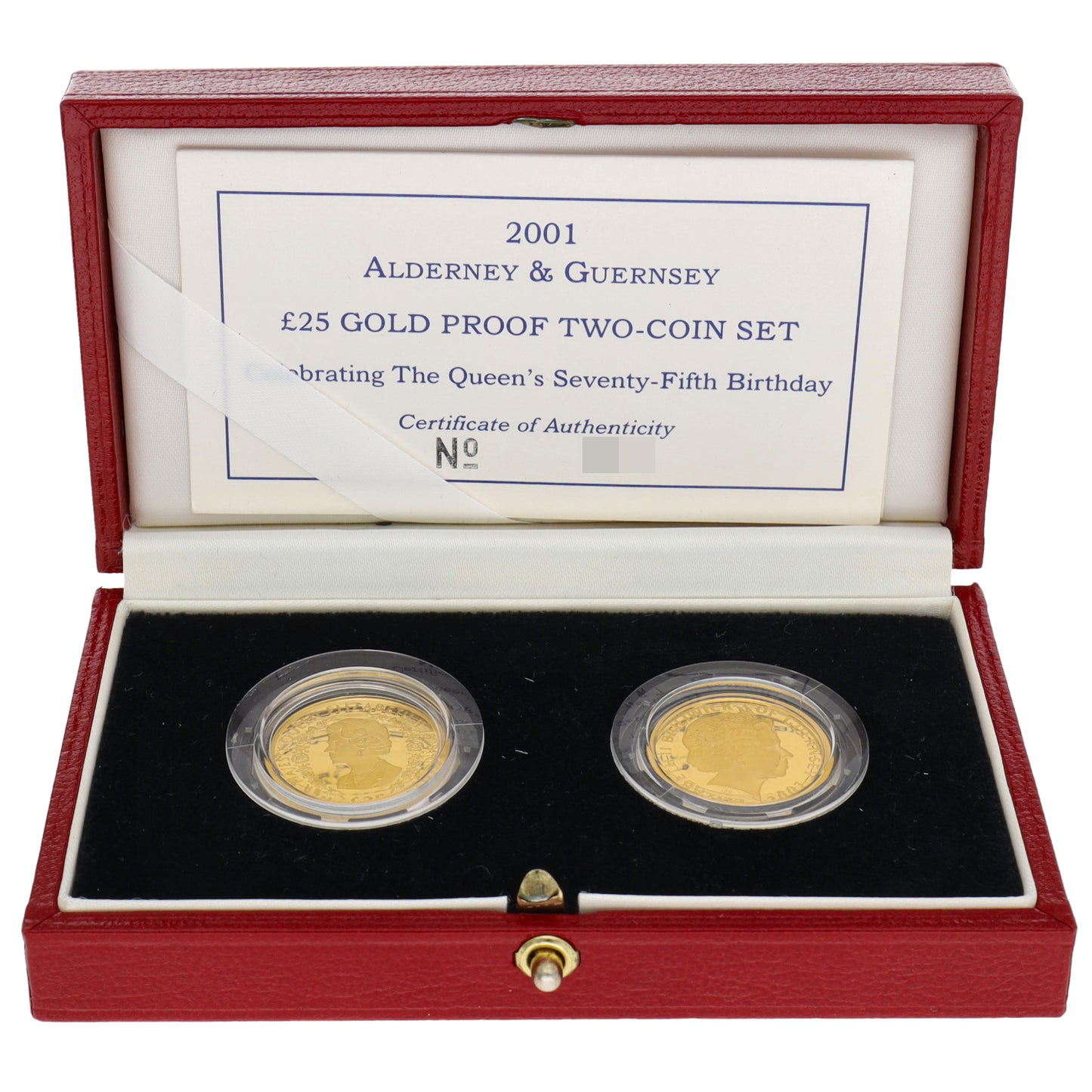 22ct Gold Alderney & Guernsey 75th Birthday Queen Elizabeth II Coin Set 2001