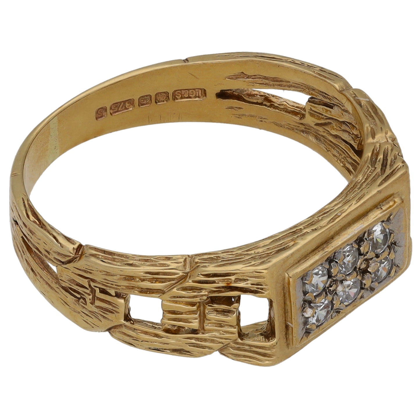 9ct Gold Cubic Zirconia Patterned Signet Ring Size R