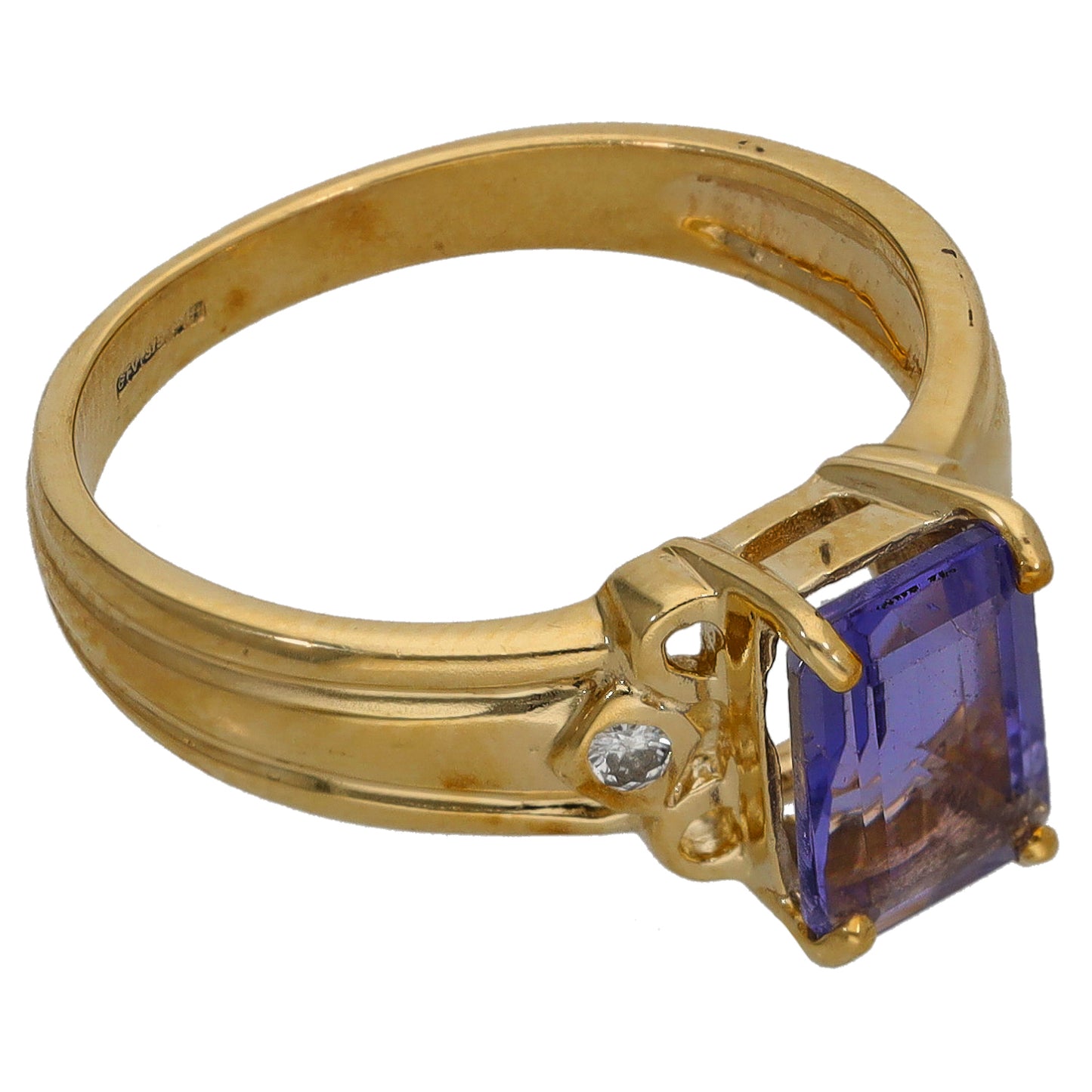 9ct Gold Iolite & 0.04ct Diamond Single Stone Ring With Accents Size N