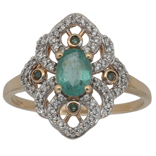 9ct Gold Diamond & Sapphire Dress/Cocktail Ring Size R