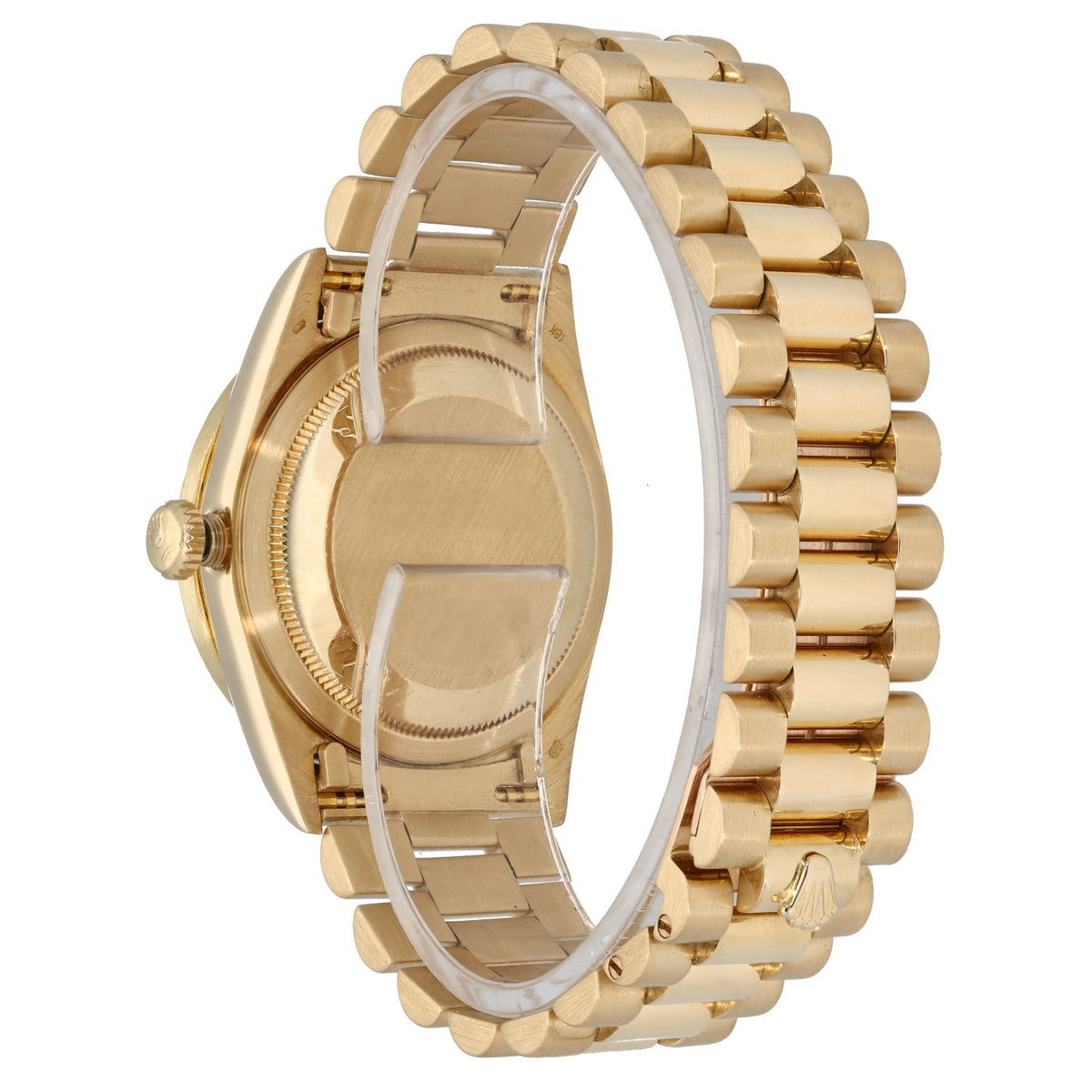 Custom Rolex Day-Date 18238, gold case and bracelet, rear angle image