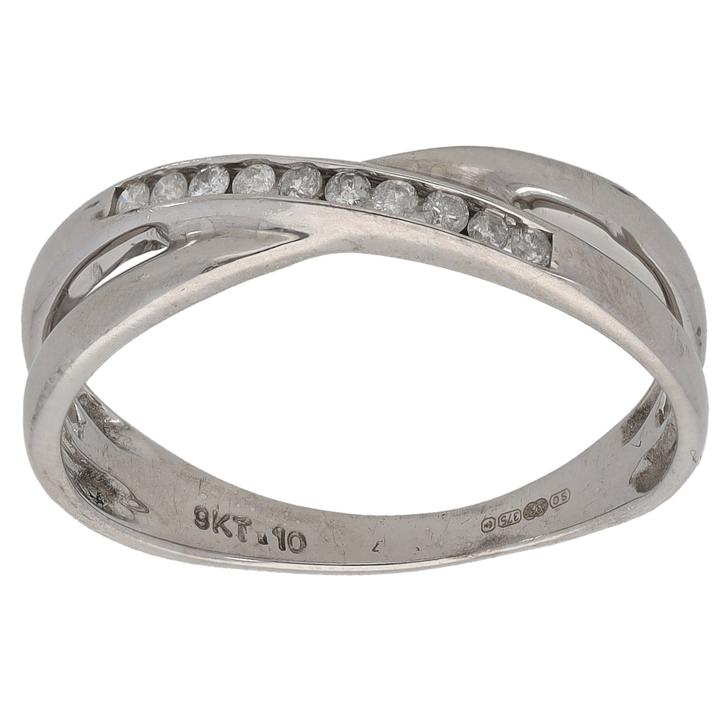 9ct White Gold 0.10ct Diamond Half Eternity Ring Size O