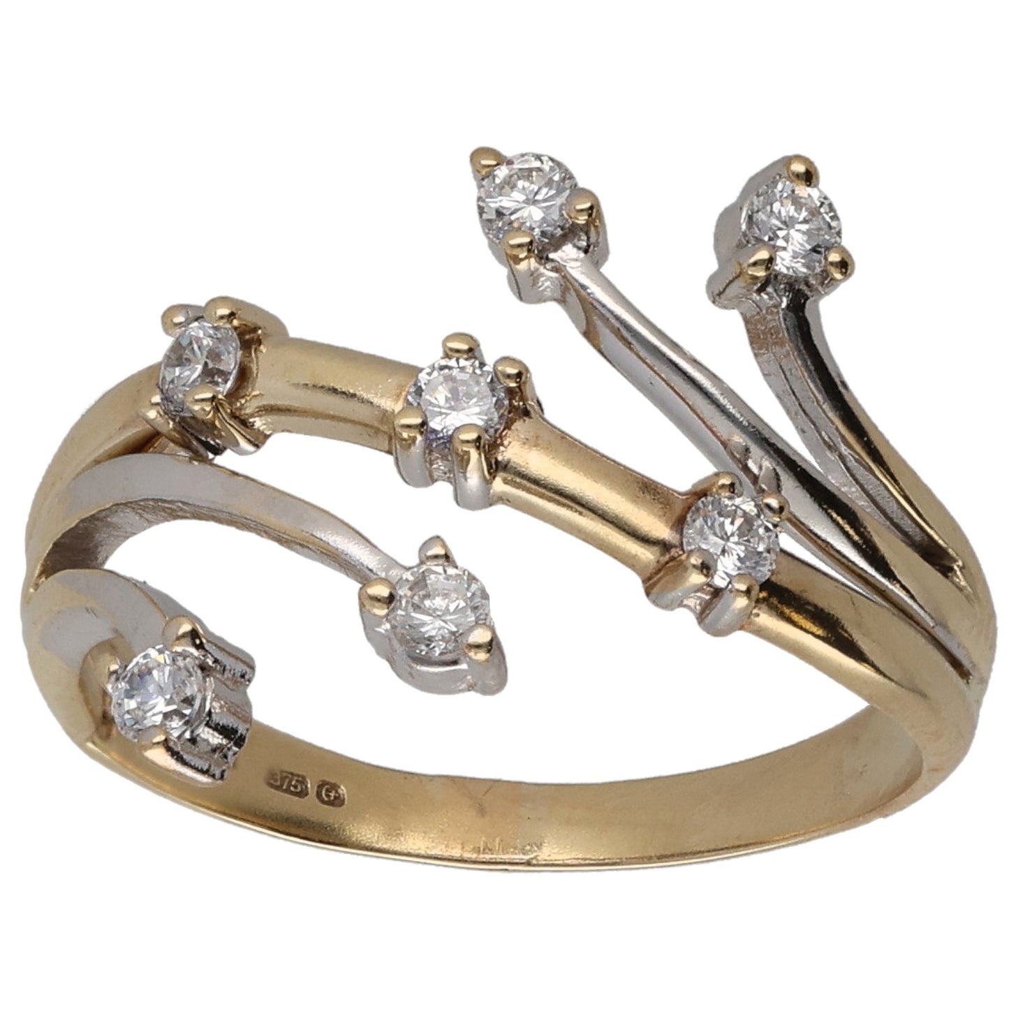9ct Bi-Colour Gold Cubic Zirconia Dress/Cocktail Ring Size R
