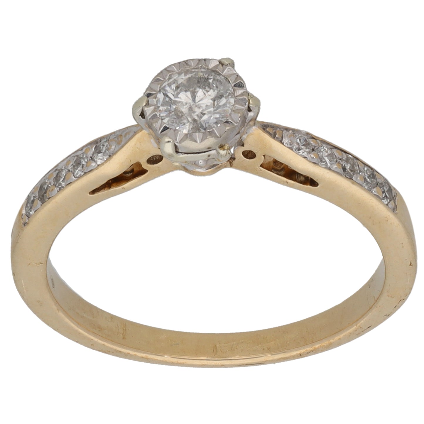 9ct Gold 0.30ct Diamond Solitaire Ring With Accent Stones Size K