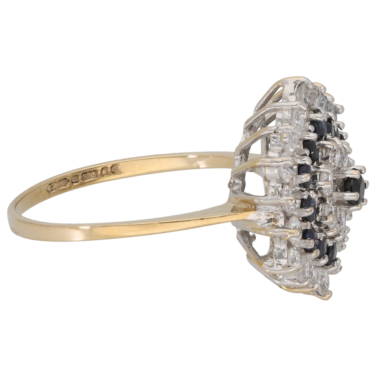 9ct Gold Sapphire & Cubic Zirconia Dress/Cocktail Ring Size N