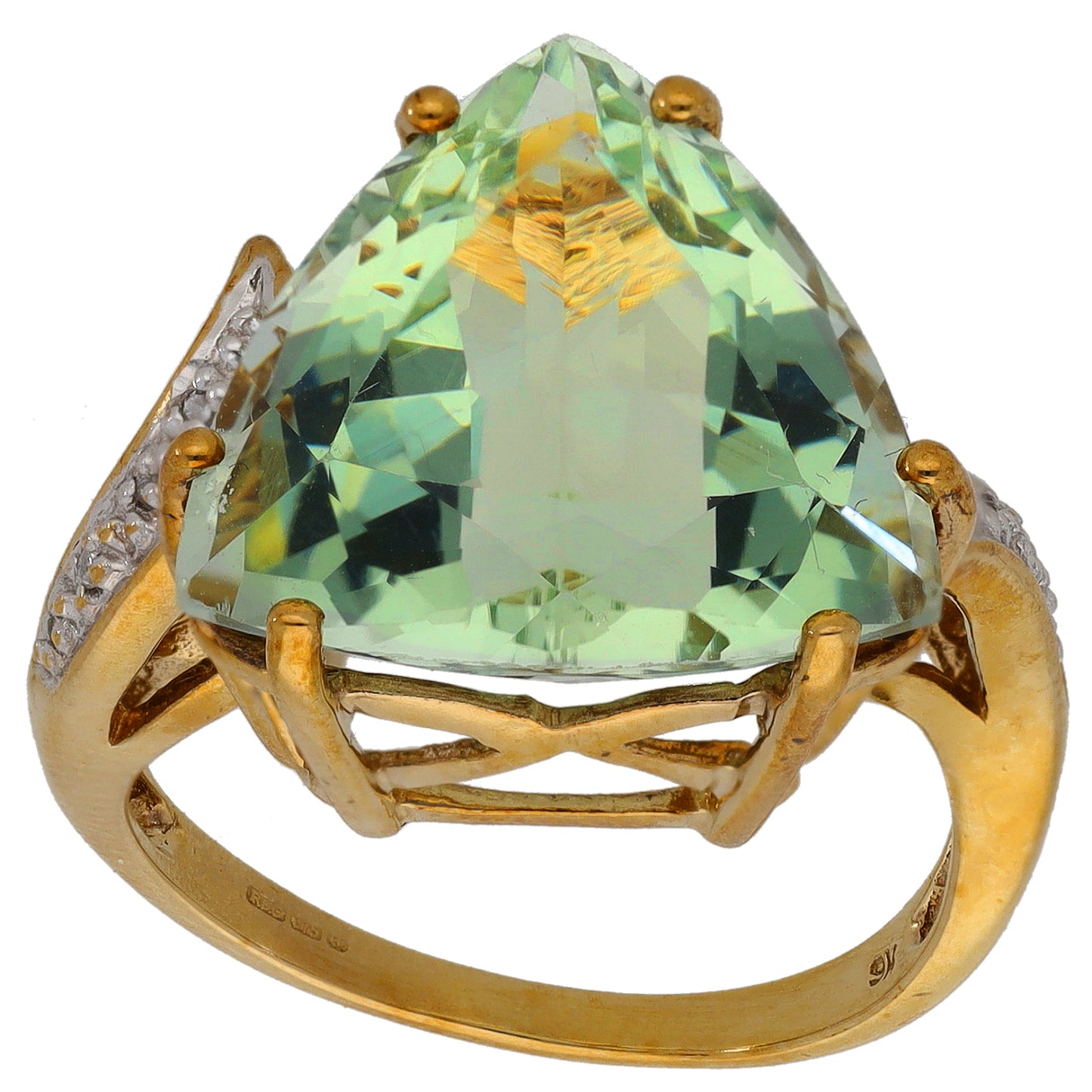 9ct Gold Green Quartz & 0.04ct Diamond Dress/Cocktail Ring Size N
