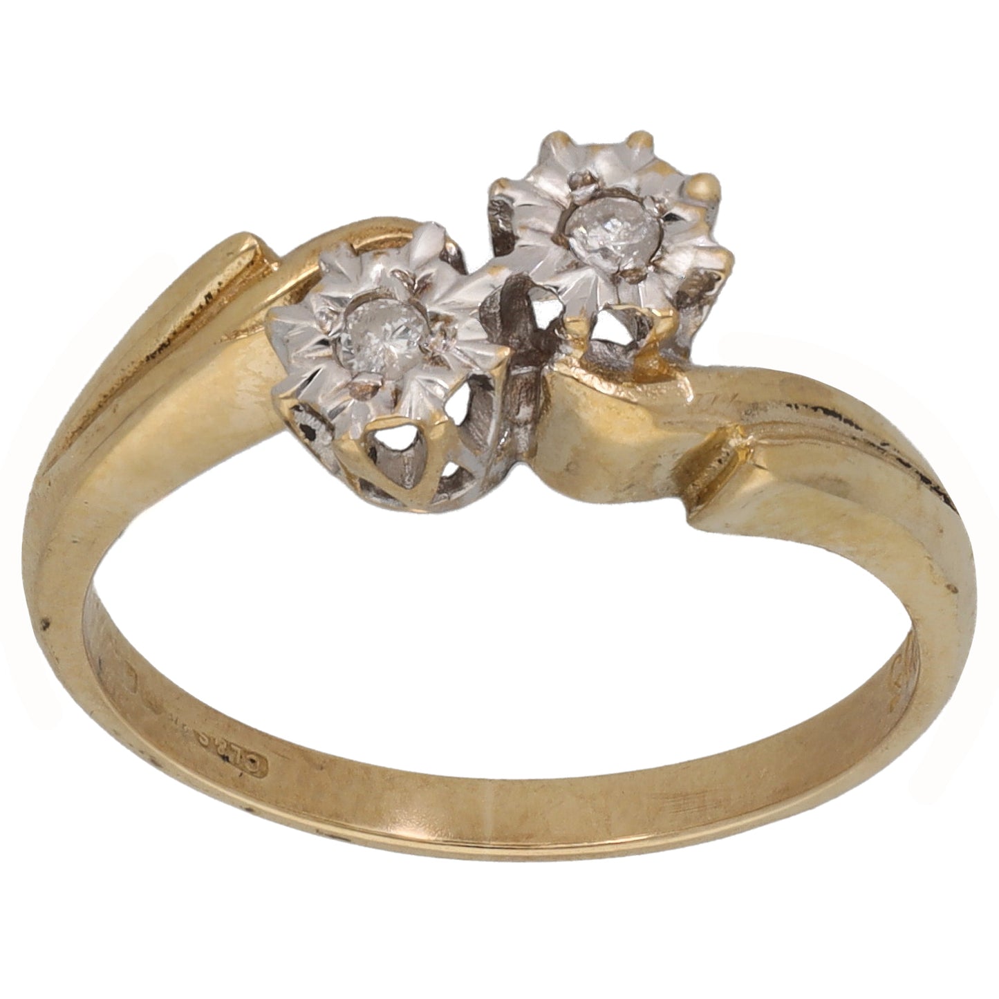 9ct Gold 0.05ct Diamond Two Stone Ring Size O