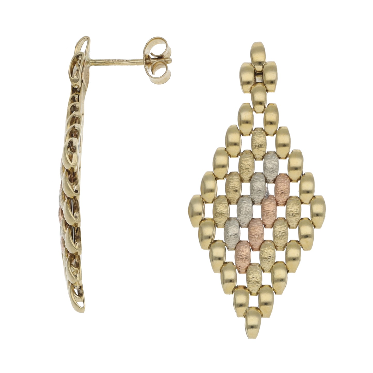9ct Tri-Colour Gold Drop Earrings