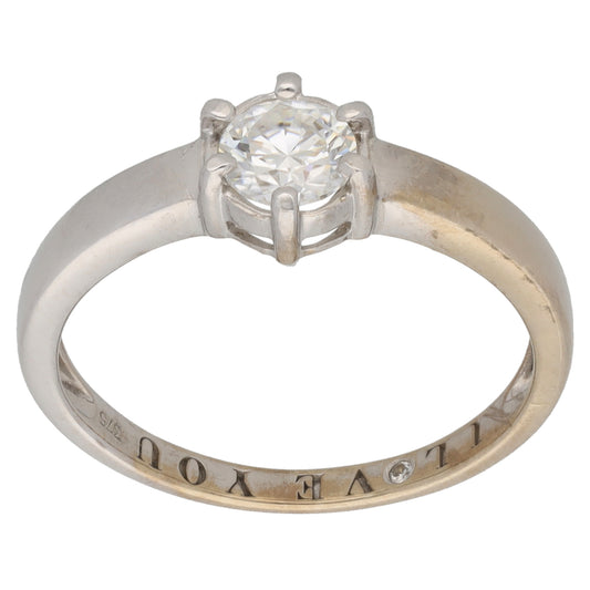 9ct White Gold Cubic Zirconia Single Stone Ring Size M