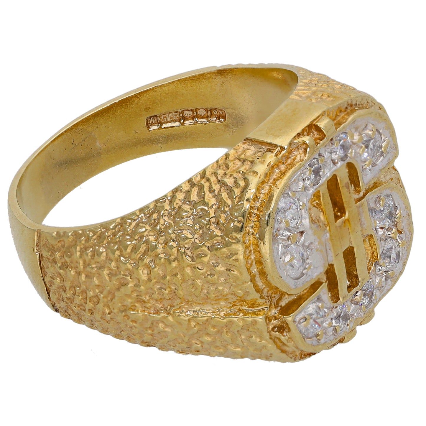9ct Gold Cubic Zirconia Dollar Sign Ring Size T