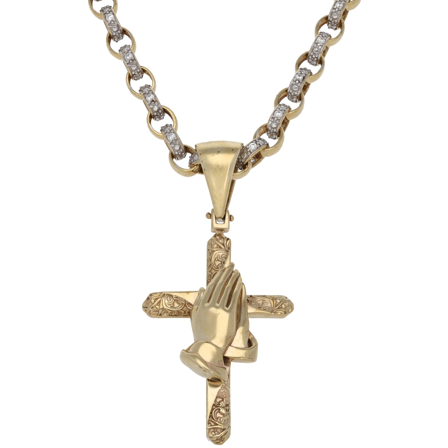 9ct Bi-Colour Gold Cubic Zirconia Cross Pendant With Chain