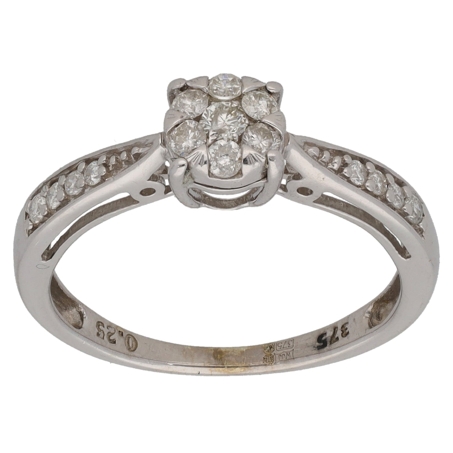 9ct White Gold 0.25ct Diamond Cluster Ring Size M