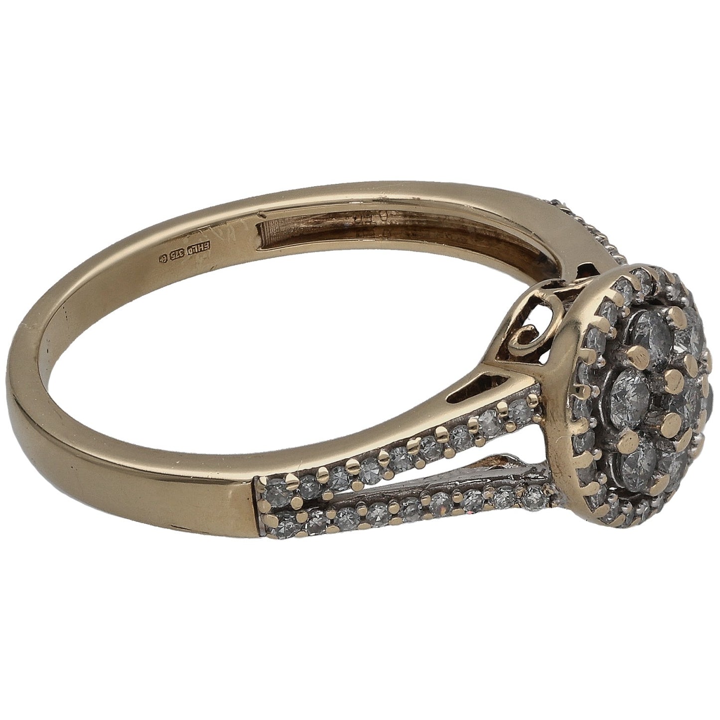 9ct Gold 0.50ct Diamond Cluster Ring Size P