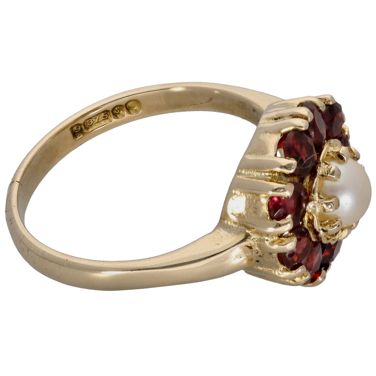 9ct Gold Garnet & Cultured Pearl Dress/Cocktail Ring Size P