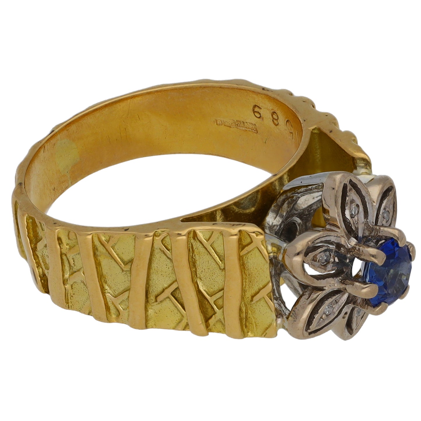 14ct Gold Sapphire & 0.03ct Diamond Dress/Cocktail Ring Size K