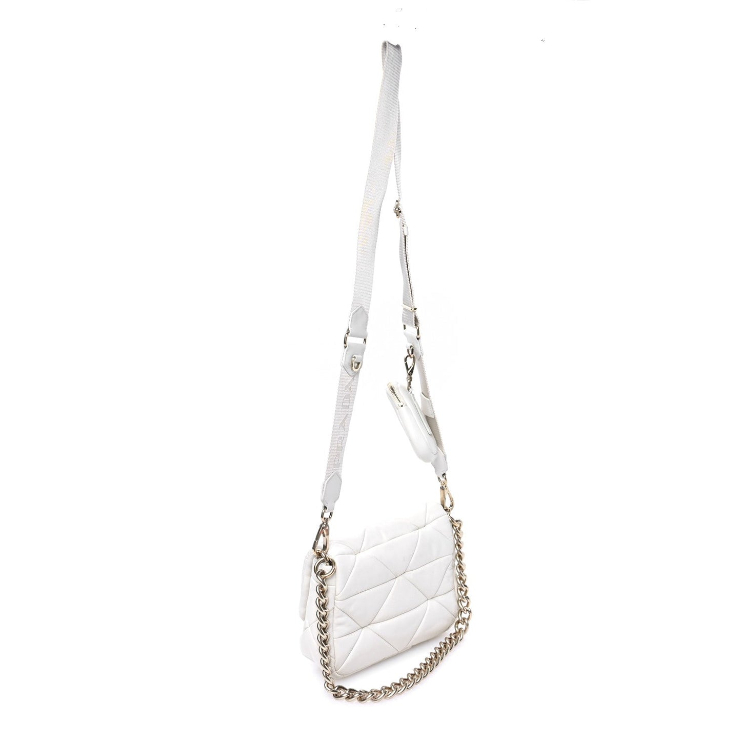 Prada Triangle Quilted Patchwork System Flap Nappa Re-Nylon Bag - White