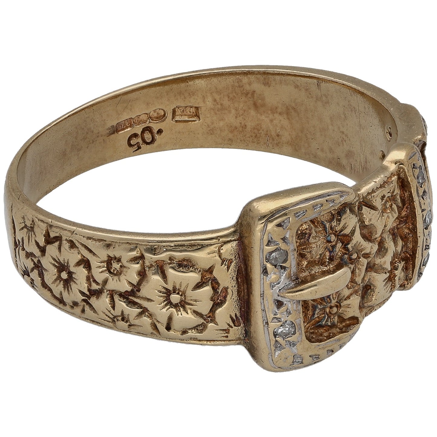 9ct Gold 0.02ct Diamond Buckle Ring Size Y