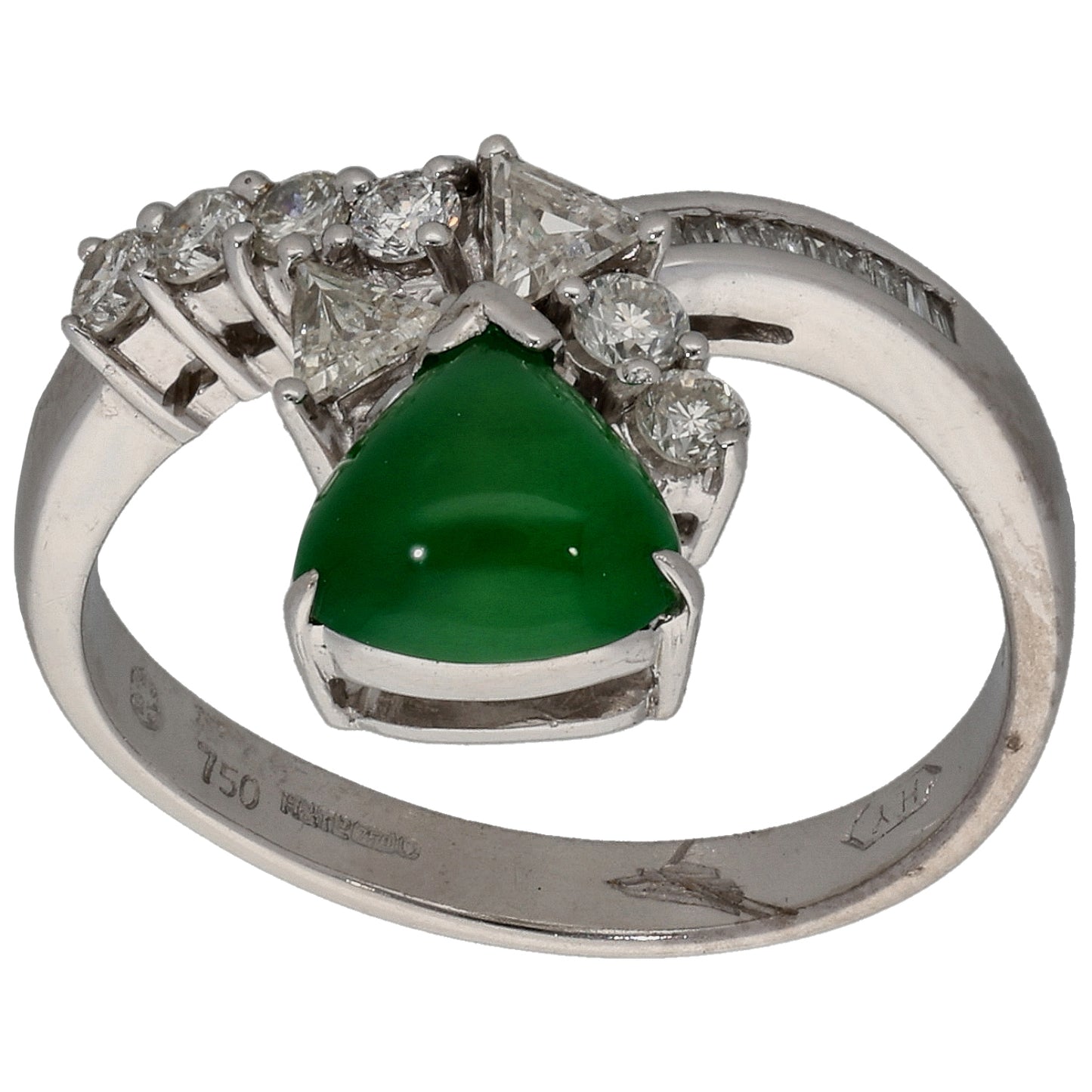 18ct White Gold Green Agate & 0.34ct Diamond Dress/Cocktail Ring Size L