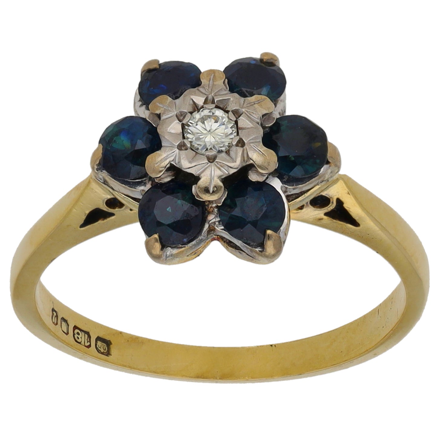 18ct Gold Sapphire & 0.04ct Diamond Dress/Cocktail Ring Size L