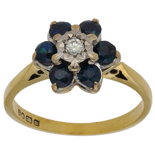 18ct Gold Sapphire & 0.04ct Diamond Dress/Cocktail Ring Size L