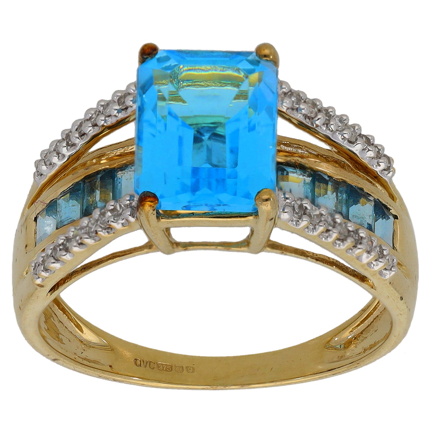 9ct Gold Topaz & 0.16ct Diamond Dress/Cocktail Ring Size P