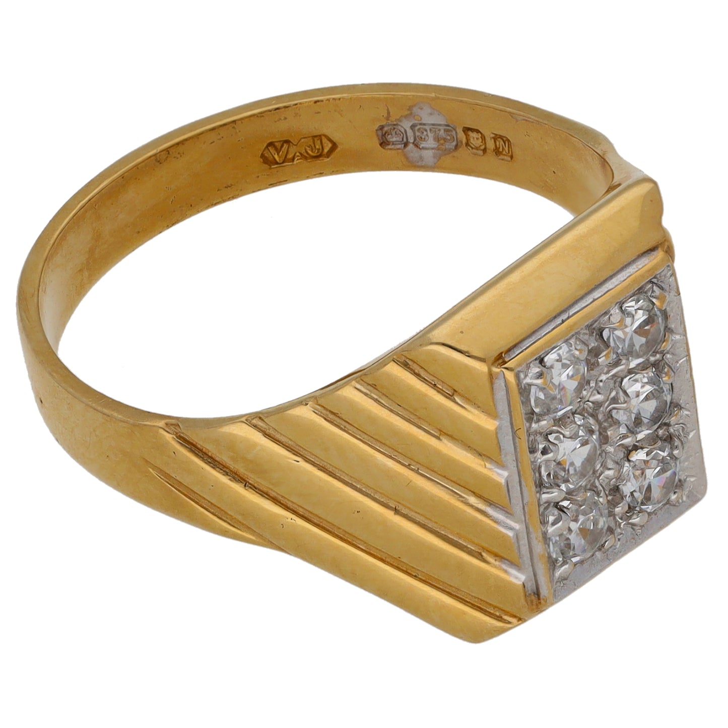 9ct Gold Cubic Zirconia Patterned Signet Ring Size R