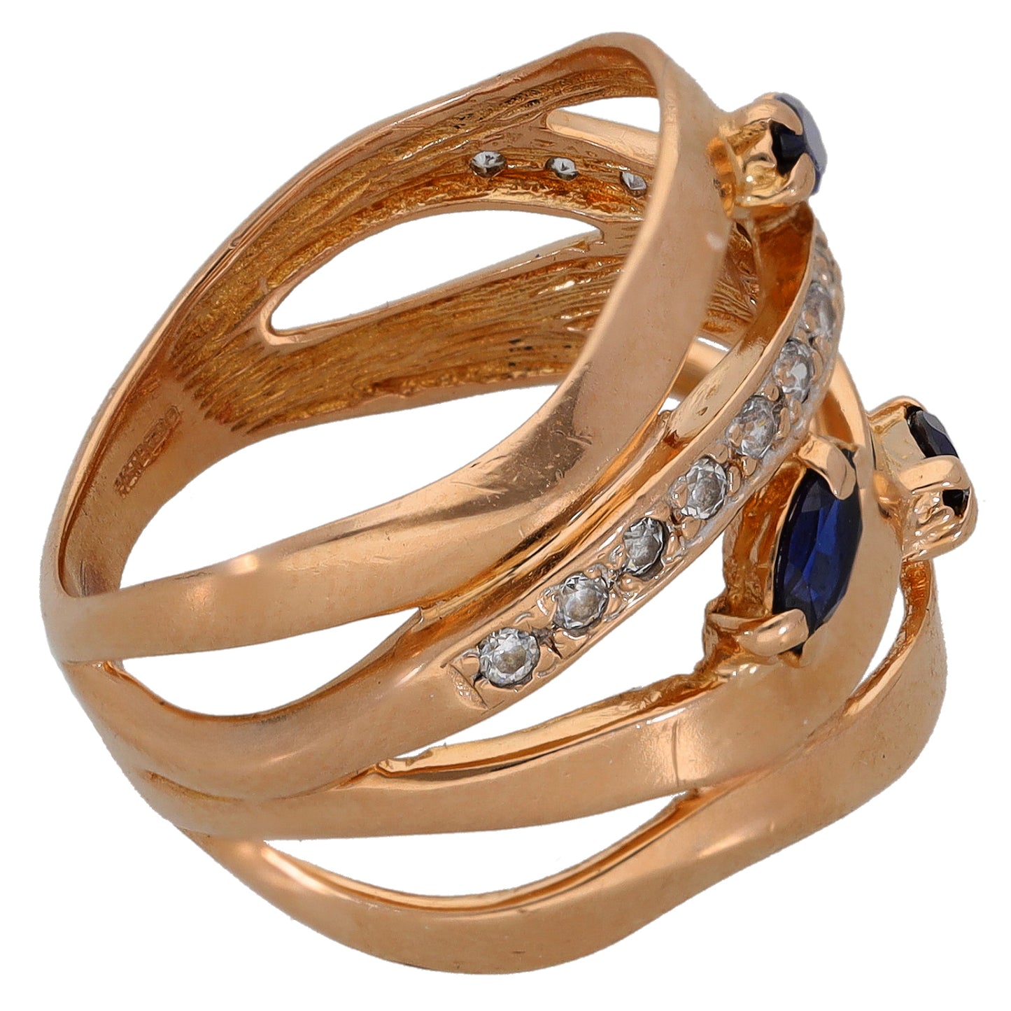 14ct Gold Man Made Sapphire & Imitation Gems Dress/Cocktail Ring Size N