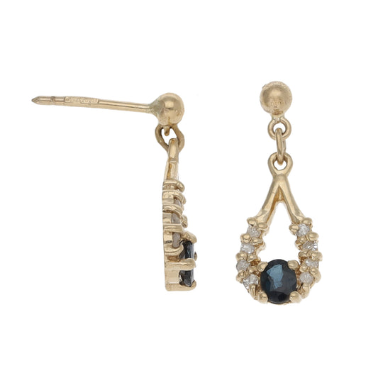 9ct Gold Sapphire & 0.16ct Diamond Drop Earrings
