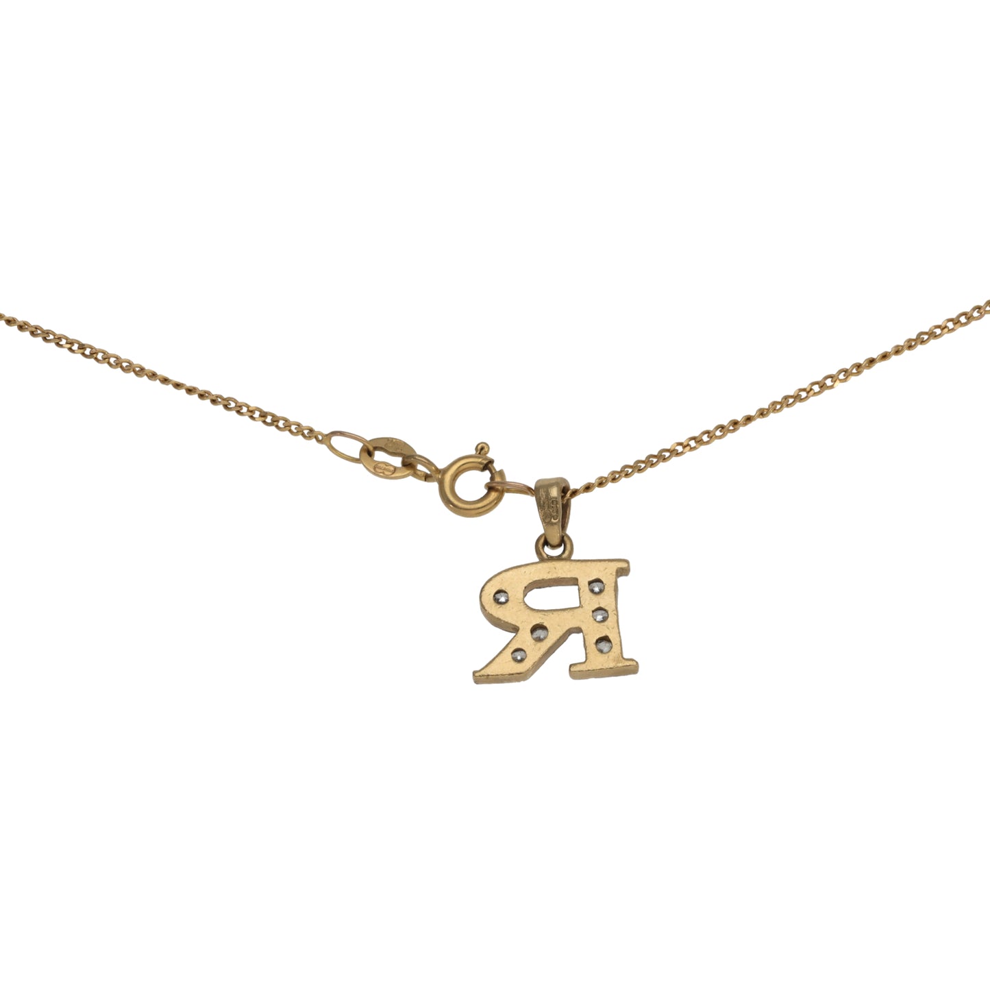 9ct Gold Cubic Zirconia Initial 'R' Pendant With Chain