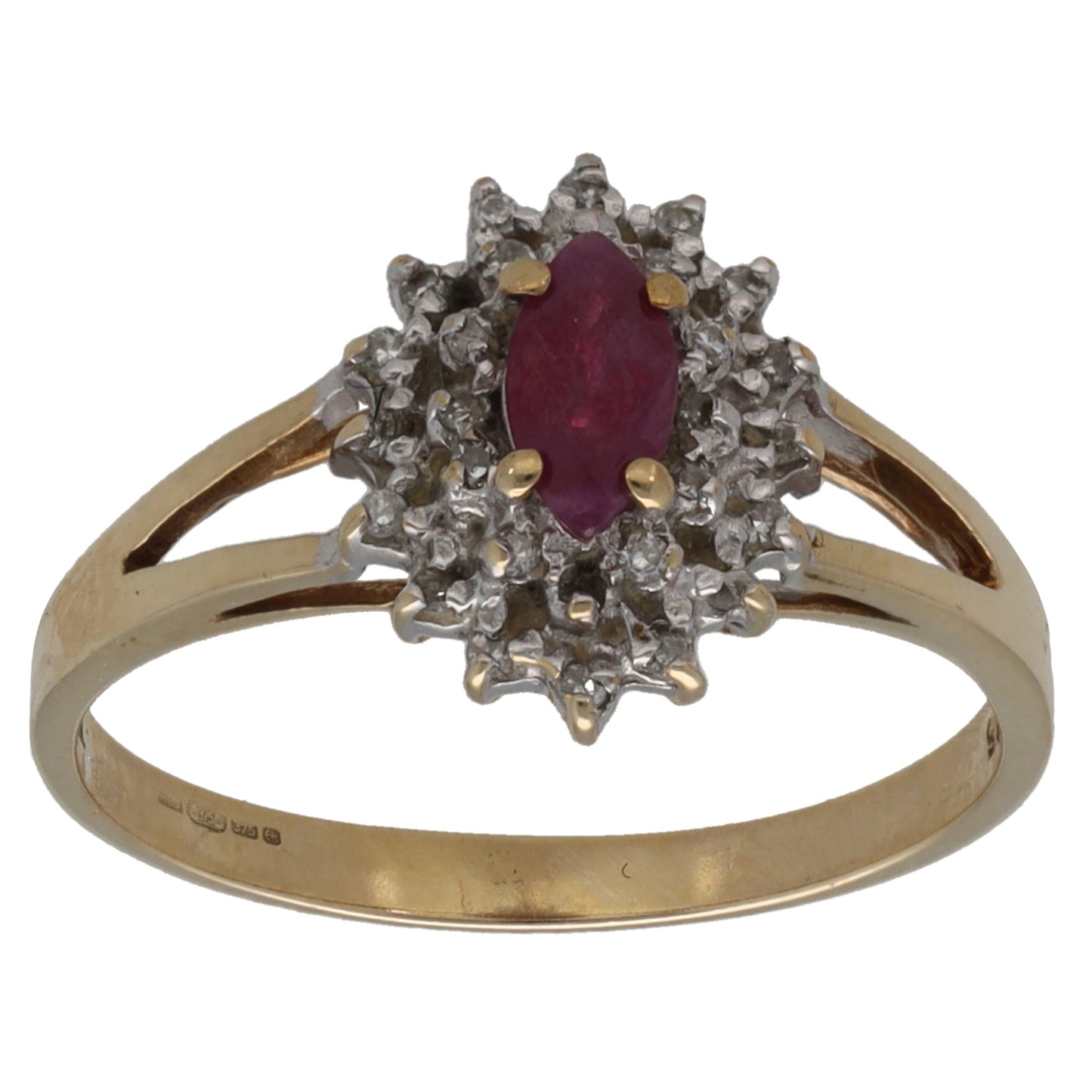 9ct Gold Ruby & 0.10ct Diamond Dress/Cocktail Ring Size N