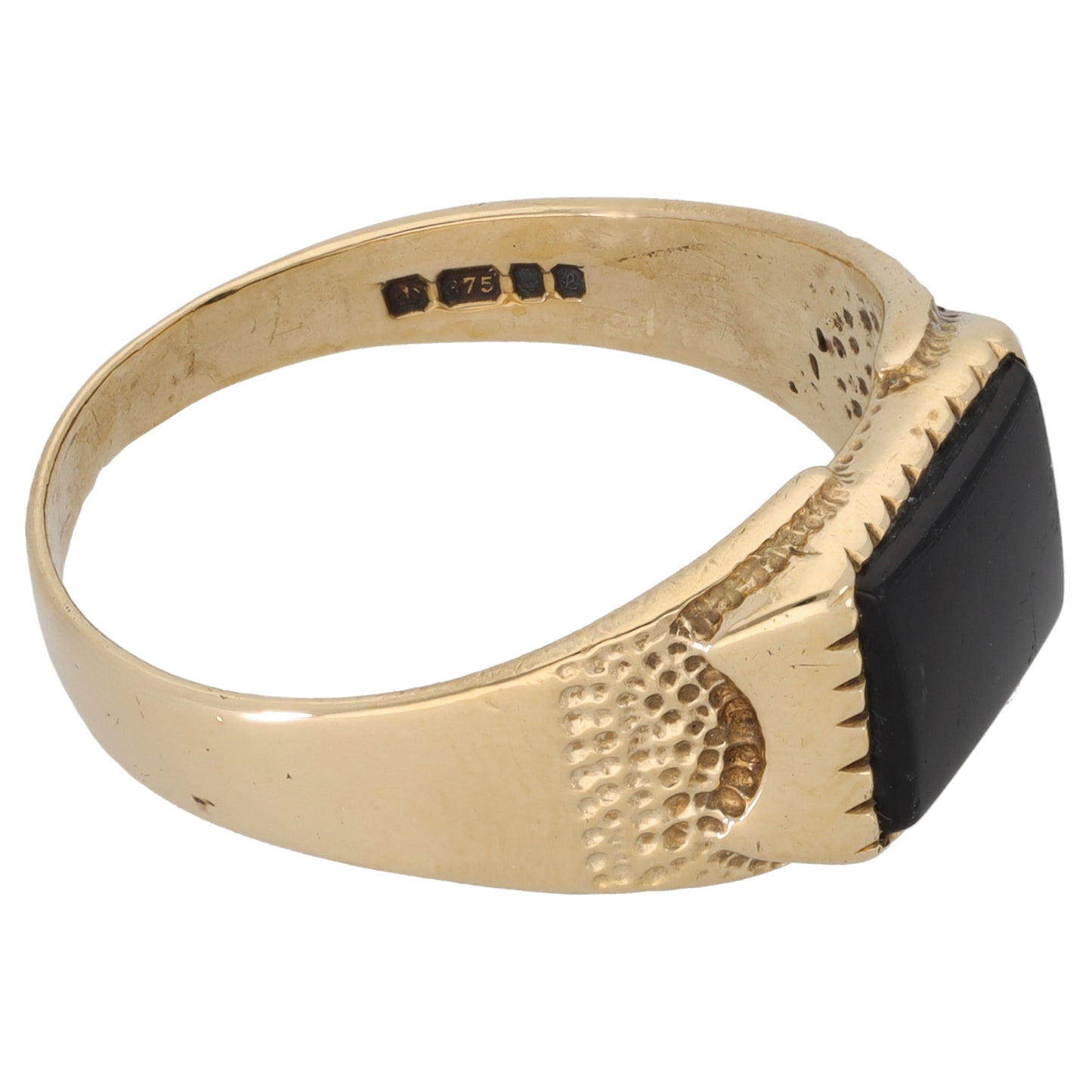 9ct Gold Onyx Patterned Signet Ring Size U