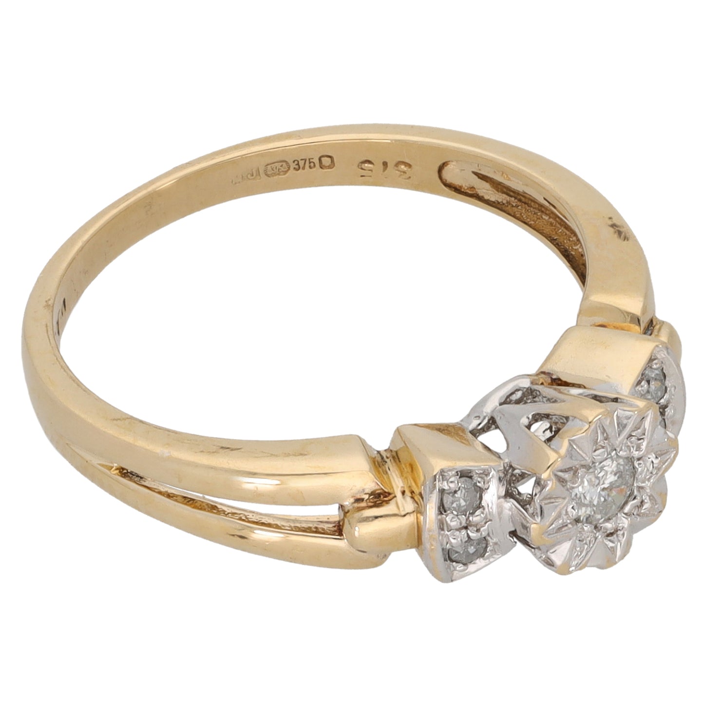 9ct Gold 0.10ct Diamond Trilogy Ring Size M