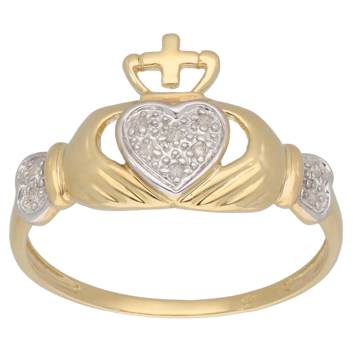 New 9ct Gold 0.05ct Diamond Claddagh Ring Sizes L-O