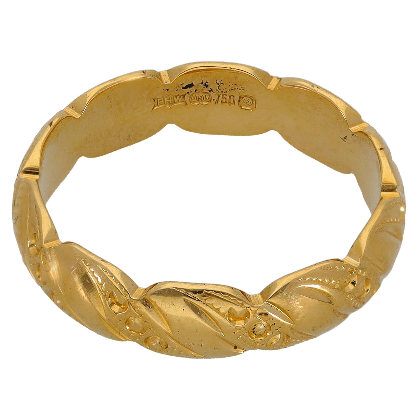 18ct Gold Patterned Wedding Ring Size P