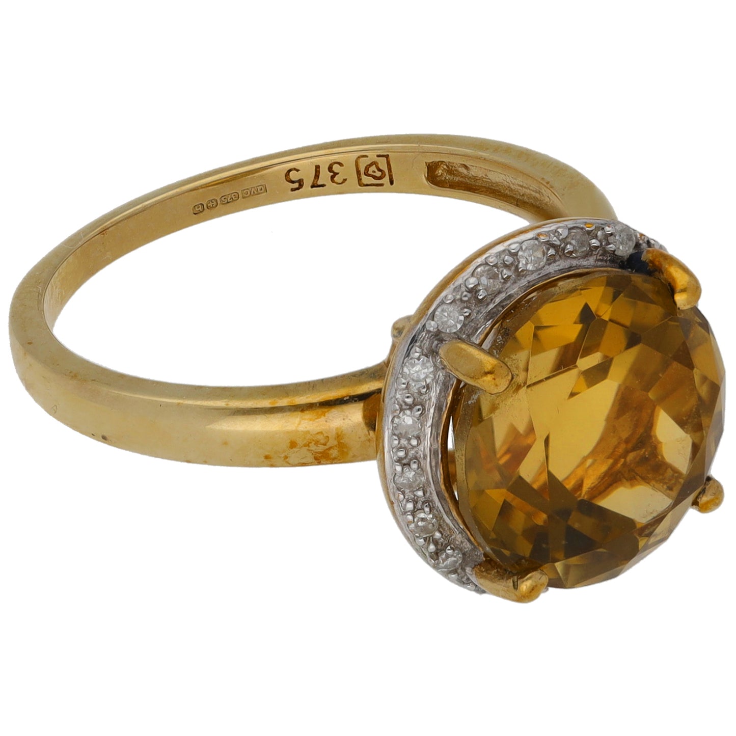9ct Gold Quartz & 0.10ct Diamond Dress/Cocktail Ring Size M