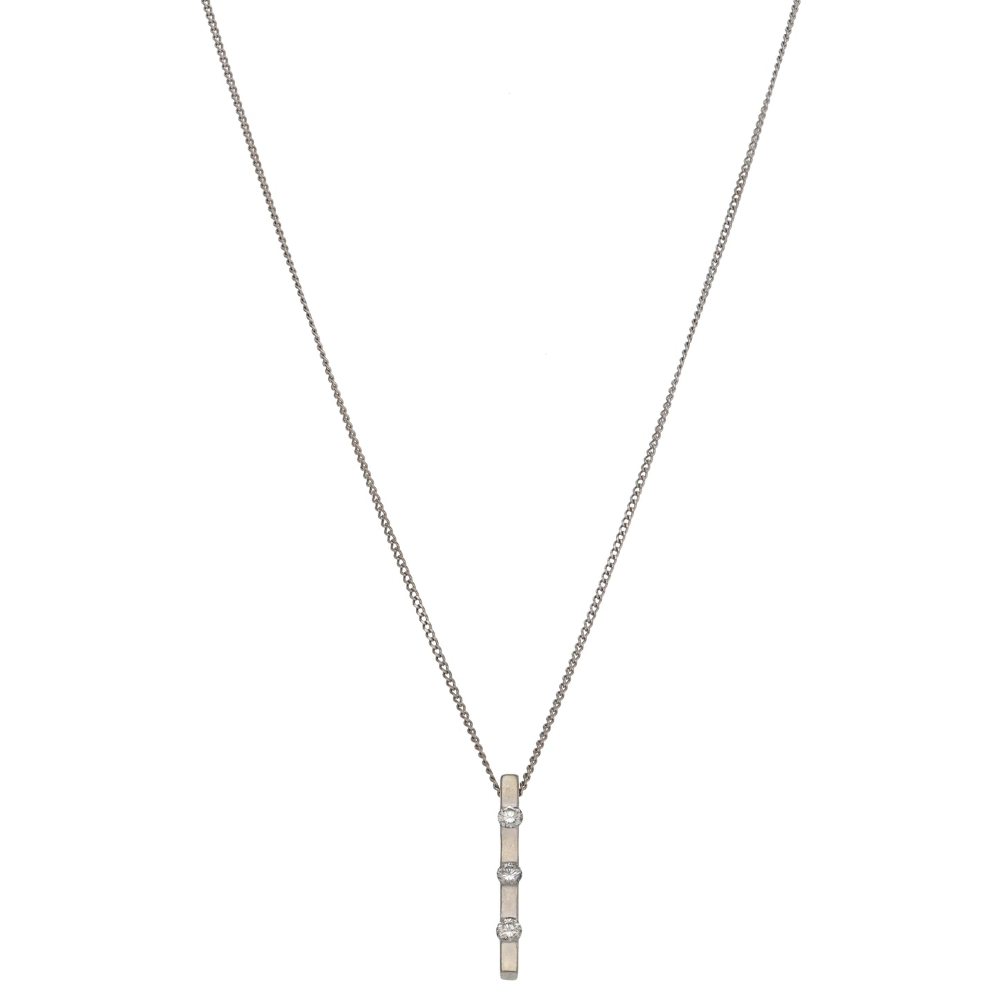 9ct White Gold 0.15ct Diamond Three Stone Pendant With Chain