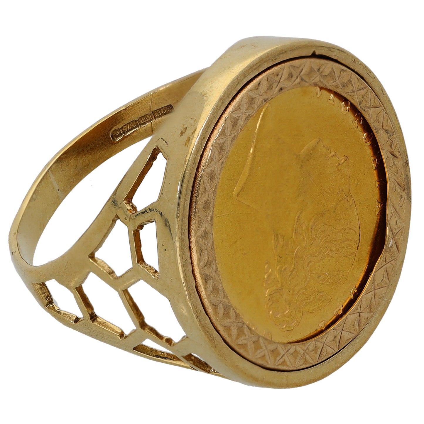9ct Gold Half Sovereign Coin Ring Size S
