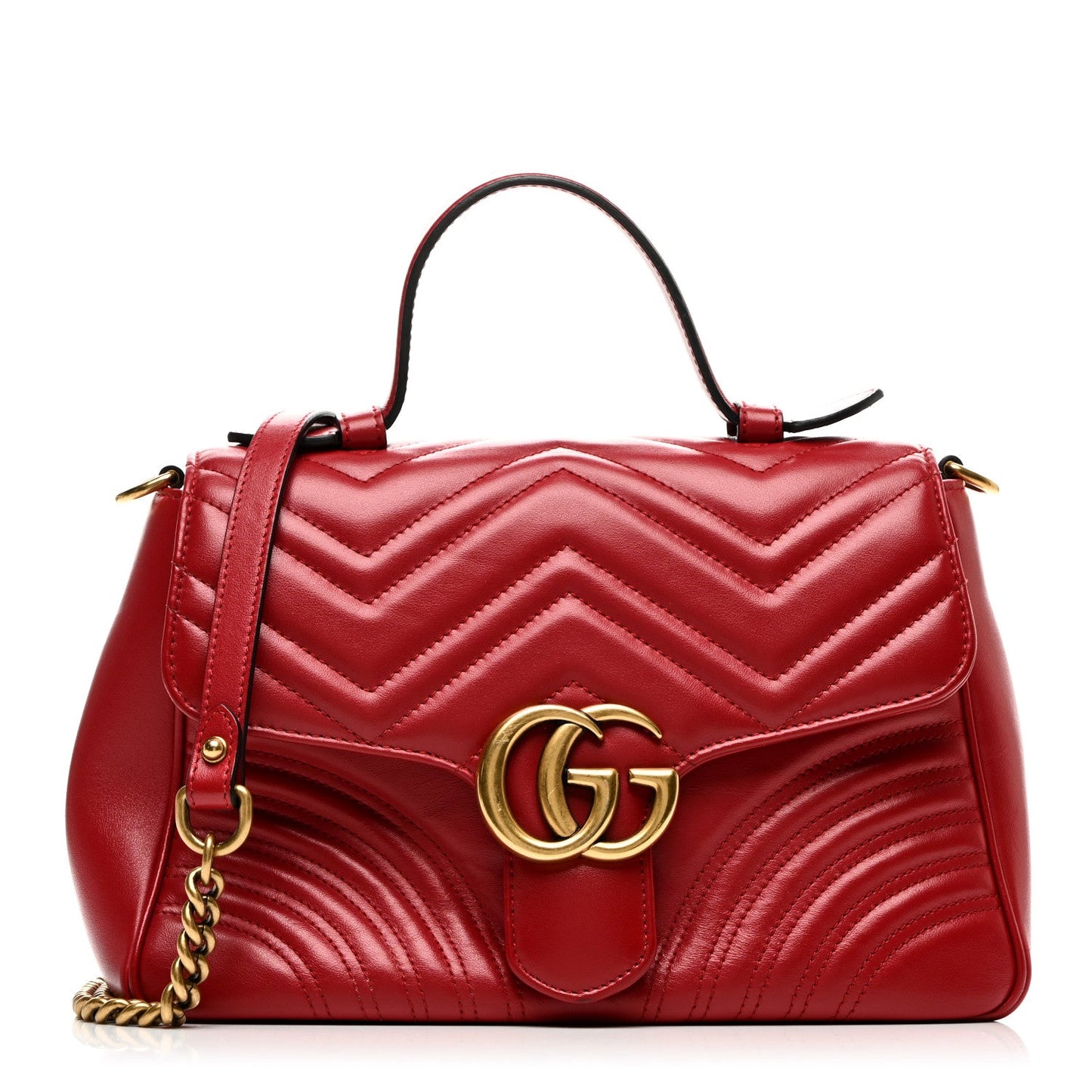 Gucci GG Marmont Small Top Handle Calfskin Matelasse Leather Bag - Hibiscus Red