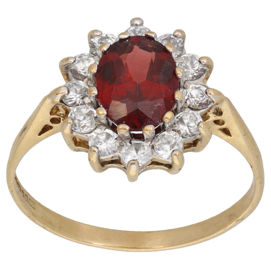9ct Gold Garnet & Cubic Zirconia Dress/Cocktail Ring Size O