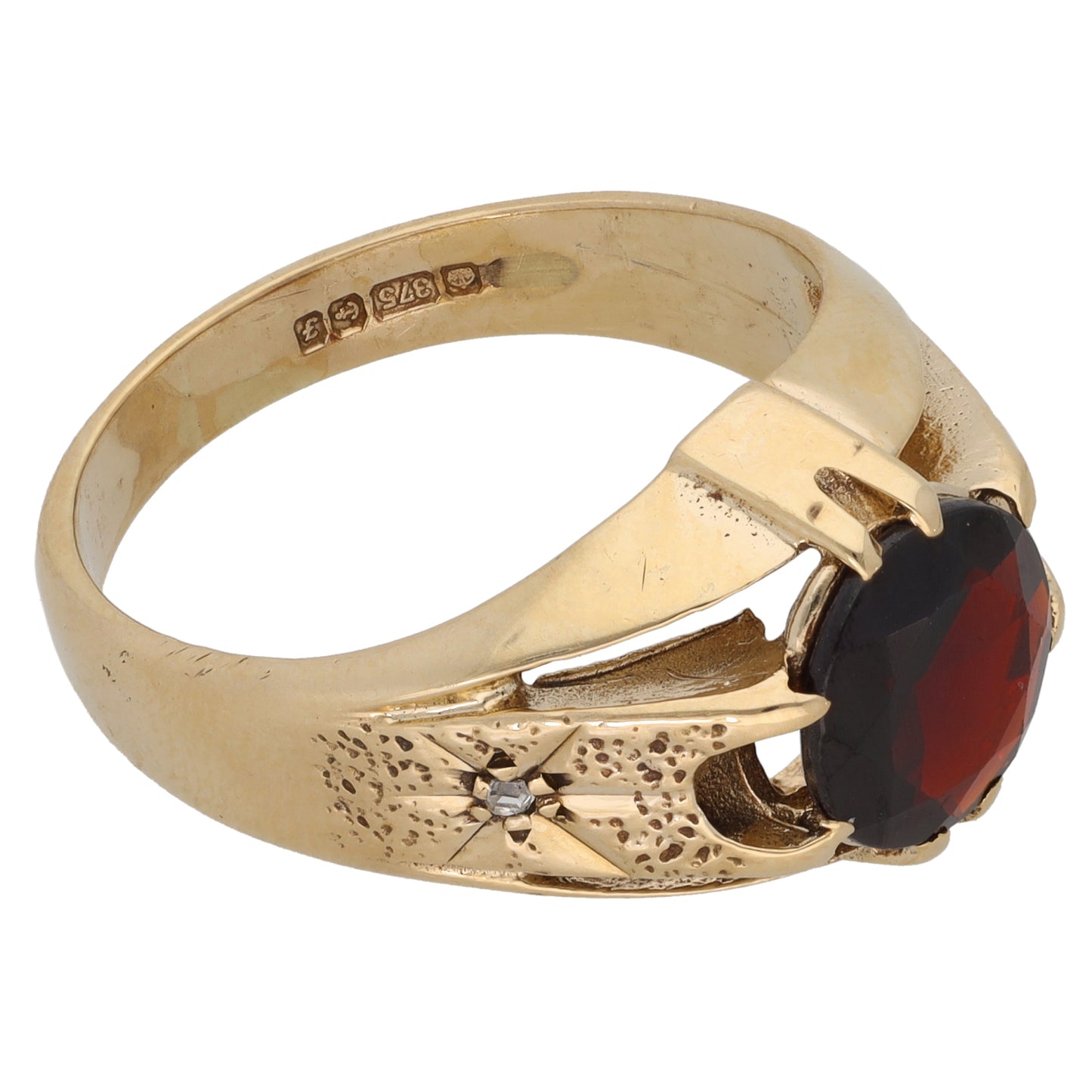 9ct Gold Garnet & 0.02ct Diamond Alternative Ring Size T