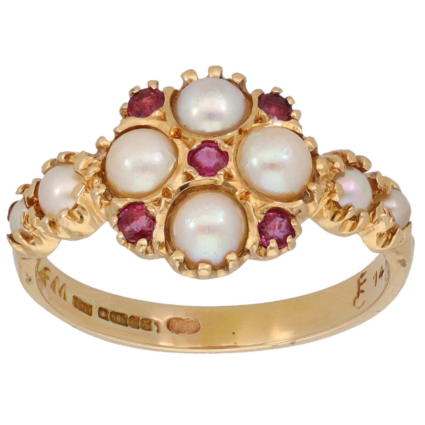 14ct Gold Cultured Pearl & Ruby Dress/Cocktail Ring Size N