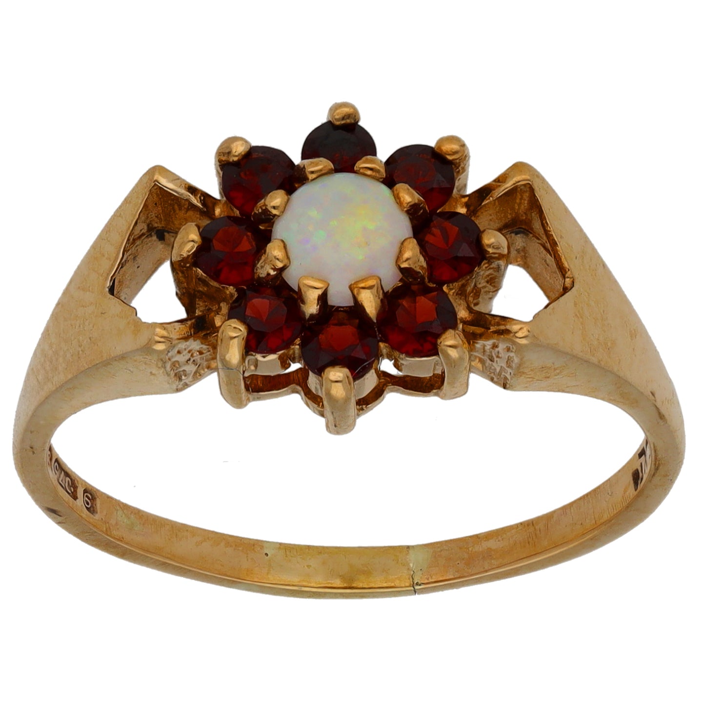 9ct Gold Opal & Garnet Cluster Ring Size P