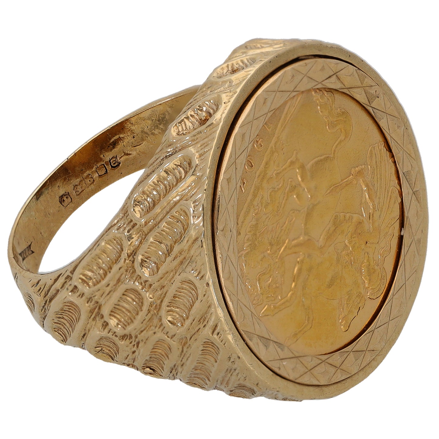 9ct Gold Half Sovereign Coin Ring Size Q