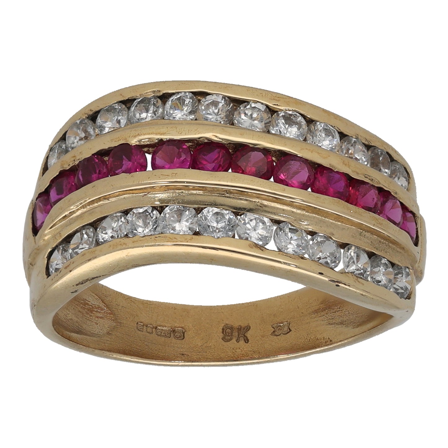 9ct Gold Man Made Ruby & Cubic Zirconia Dress/Cocktail Ring Size P