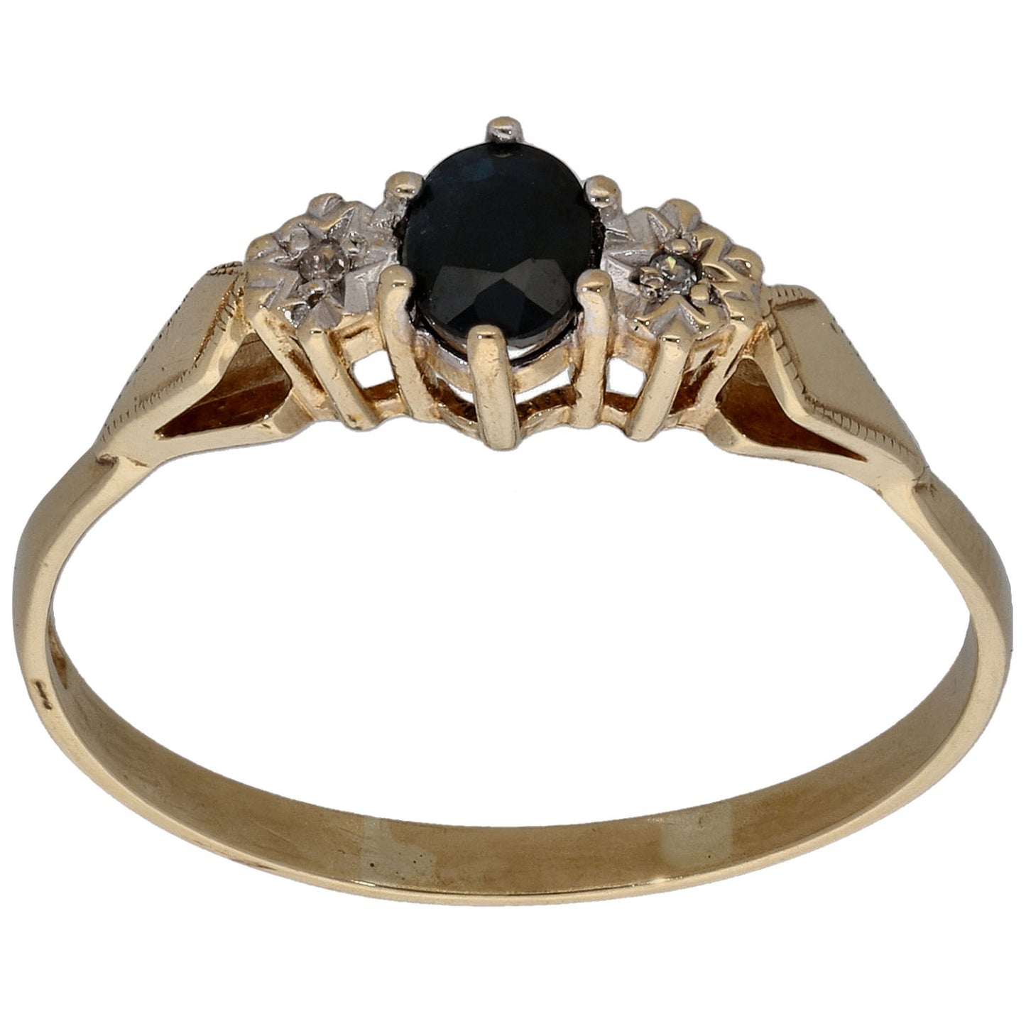 9ct Gold Sapphire & 0.01ct Diamond Three Stone Ring Size U