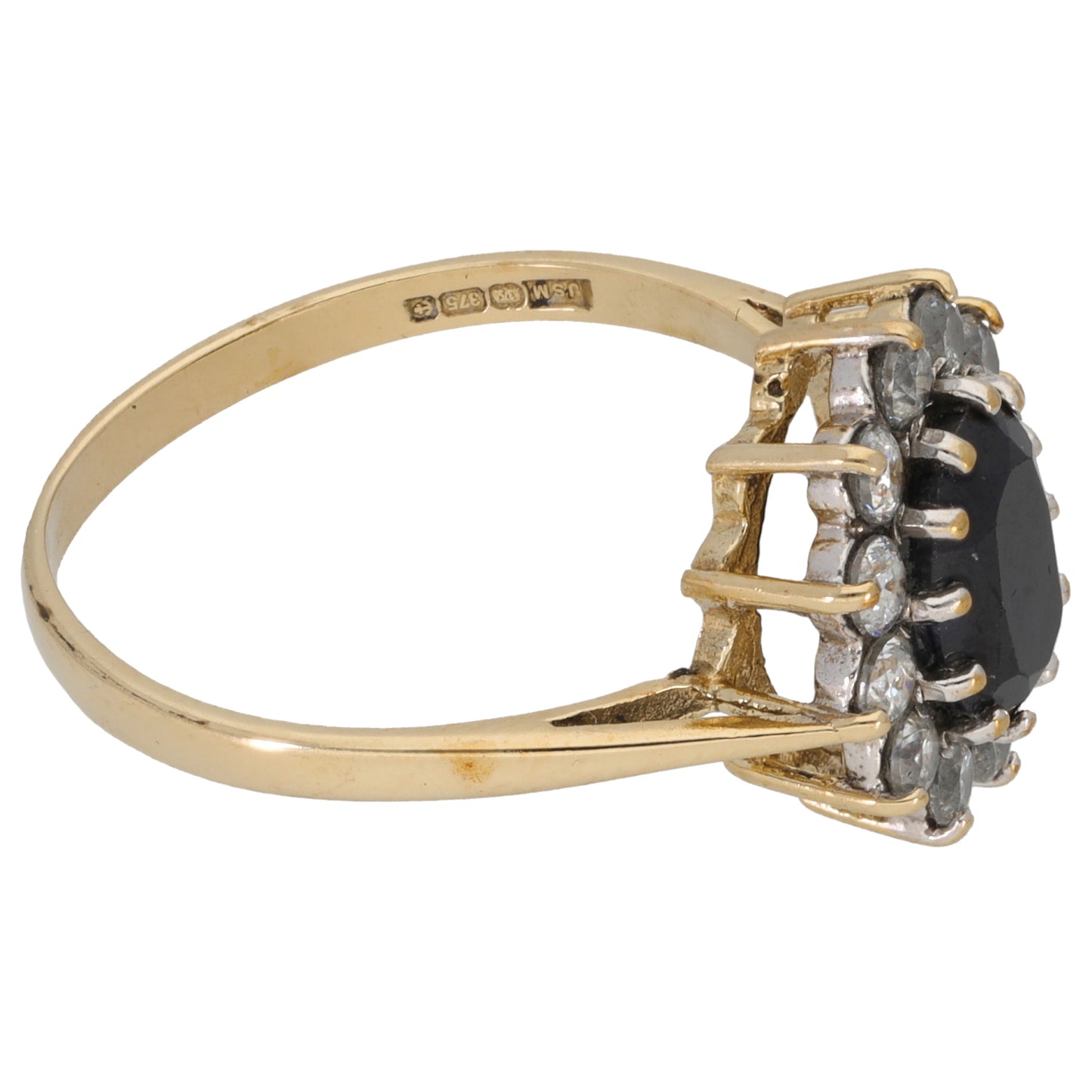 9ct Gold Sapphire & Cubic Zirconia Cluster Ring Size N