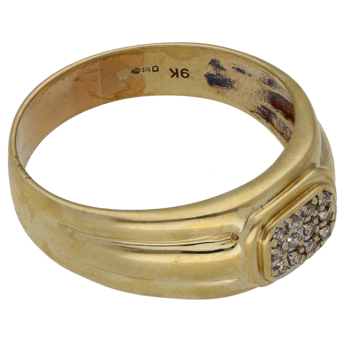 9ct Gold 0.12ct Diamond Patterned Signet Ring Size Z+2