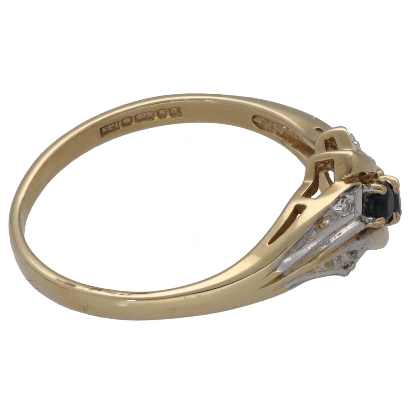 9ct Gold Sapphire & 0.02ct Diamond Dress/Cocktail Ring Size L