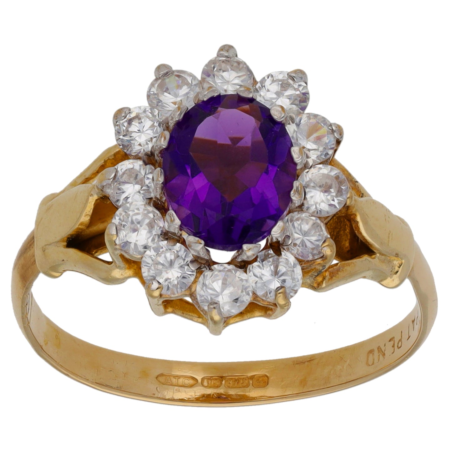 9ct Gold Amethyst & Cubic Zirconia Dress/Cocktail Ring Size Q