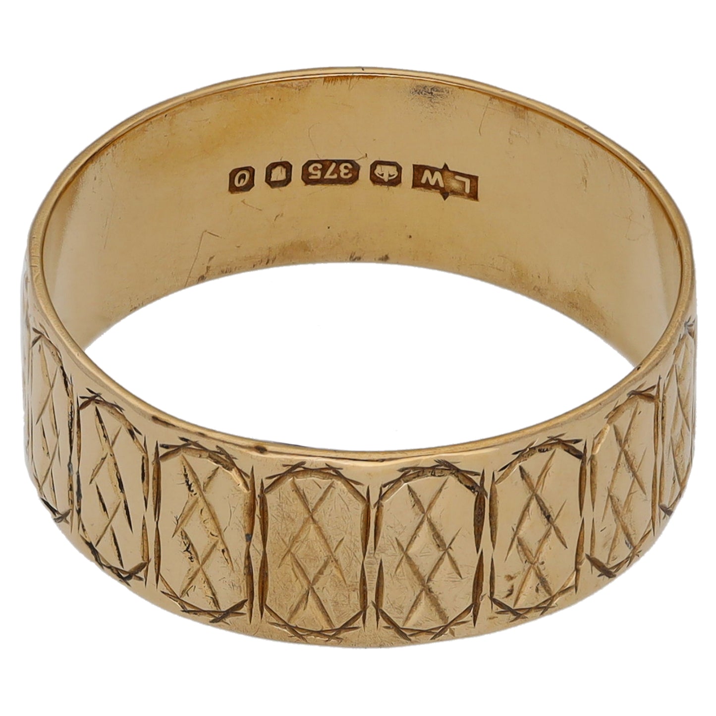 9ct Gold Patterned Wedding Ring Size M